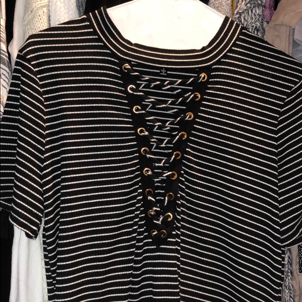 Black and white striped lace up top